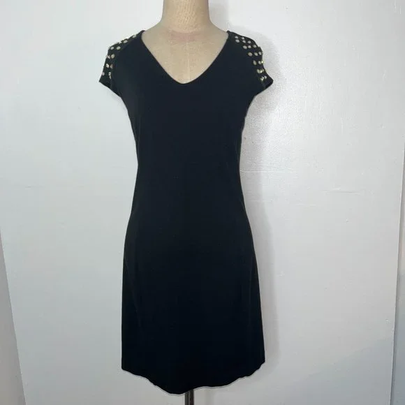 Michael Kors Black Studded Short Sleeve Bodycon Dress Womens